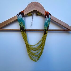Colorful Beaded Necklace with Green and Orange Accents